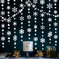 65Ft Winter Wonderland Snowflakes Decorations Glitter White Snowflake Garland- Shimmer Holographic Paper Snowflakes Streamers for Christmas Frozen Birthday Winter Wonderland Party Baby Shower Decor