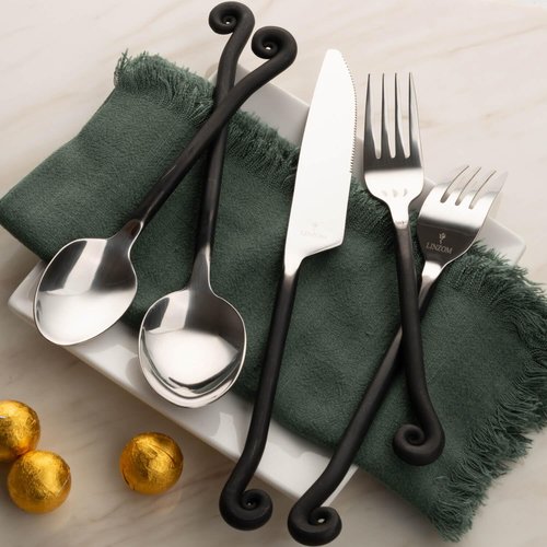 LINZOM Forged 20-Piece Matte Black Silverware Set, 18/10 Stainless Steel Flatware Service for 4, Rustic Black Flatware, Spoons Forks Set Home Kitchen Restaurant Housewarming, Dishwasher Safe