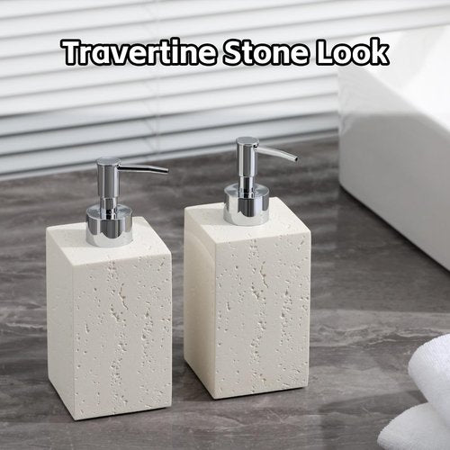 WUUAHOME Soap Dispenser 420ML 14OZ, 2pcs Luxurious Hand Dish Soap Dispenser Set, Refillable Lotion Bottle with Rustproof Pump for Bathroom Countertop Kitchen Sink (Off White)