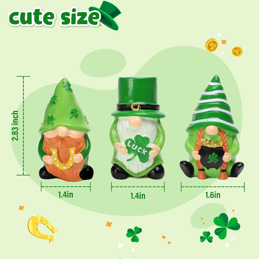 St. Patrick's Day Gnome Decor - 3Pcs Lucky Resin Gnome Ornaments for Tiered Tray | Home Table & Shelf Decor