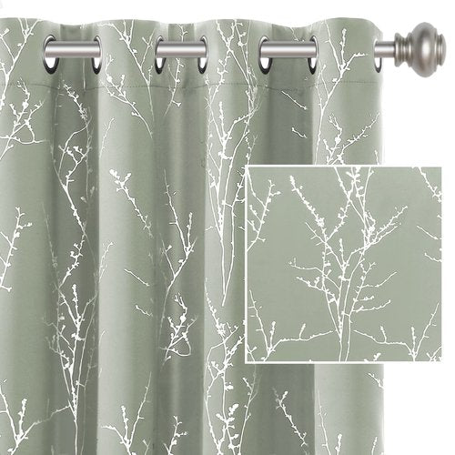 H.VERSAILTEX Blackout Curtains for Bedroom Foil Print Twig Tree Branch Thermal Insulated Grommet Curtain Drapes Light Blocking Thick Soft Window Curtains for Living 52 x 84 Inch, 2 Panels, Sage
