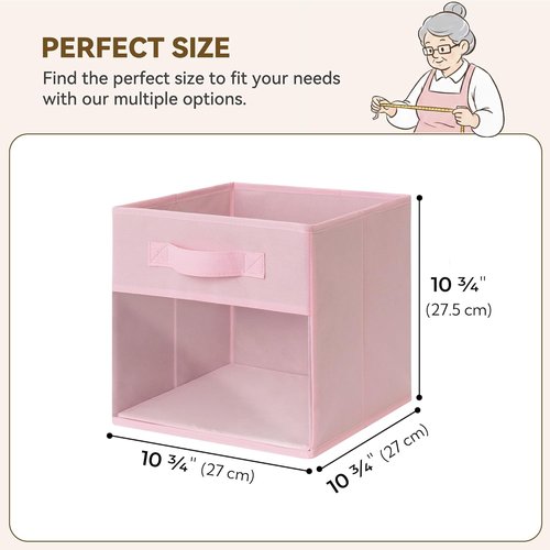 Granny Says Cube Storage Bins - 11 Inch Collapsible Fabric Organizers with Clear Window - Pink 6-Pack