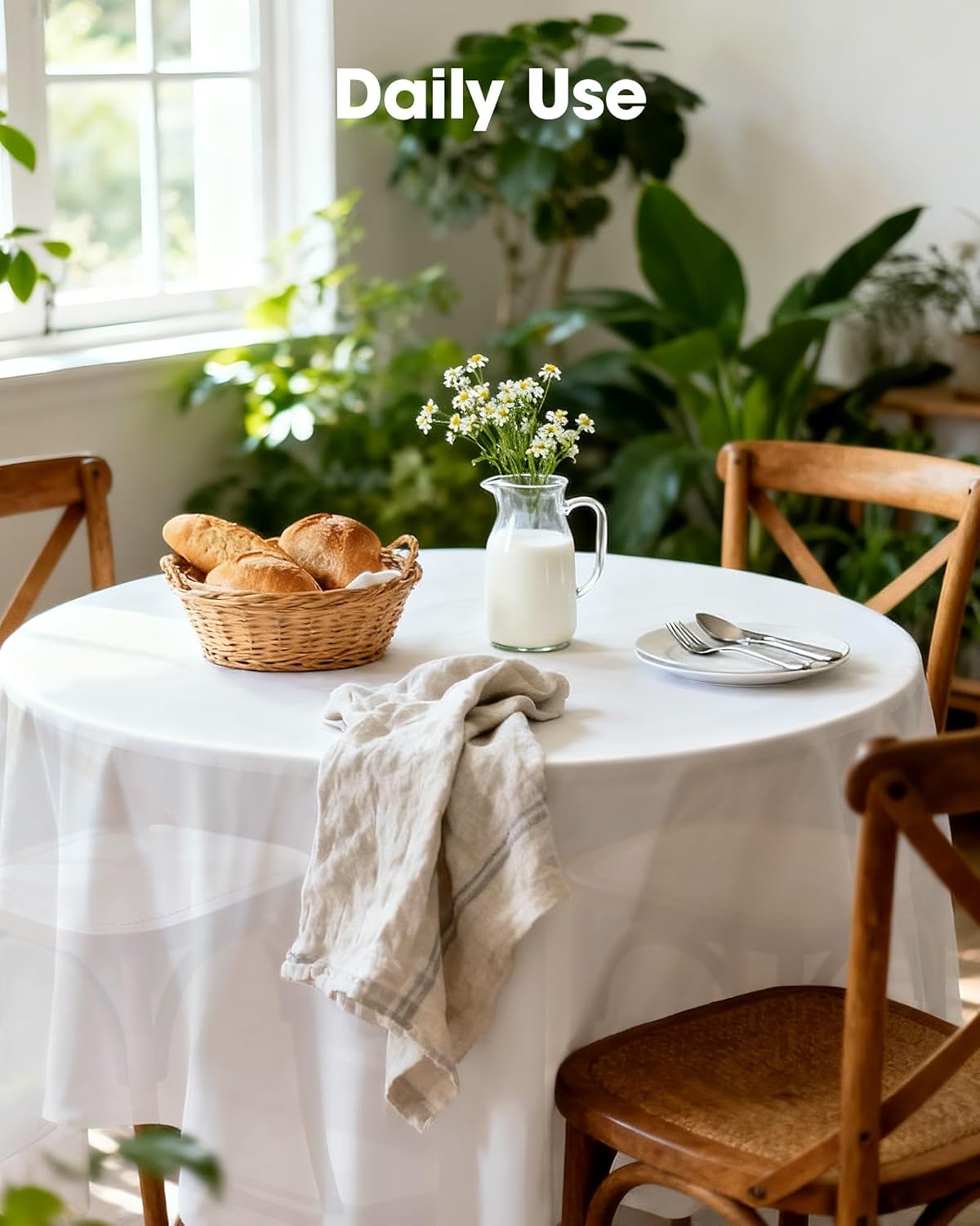 Pureegg Disposable Plastic Table Cloths - 84'' Round, Leakproof & Sturdy - 10 Pack, White for Parties & Picnics