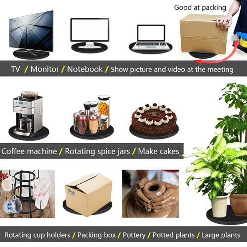 VOLCANOES CLUB 16 Inch Lazy Susan Turntable - Heavy Duty Rotating Swivel Steel Ball Bearings - Flat Base Stand for TV/Computer/Monitor/Arts/Crafts/Bonsai/Statue/Cabinet Organizer (3 Pack/Black)