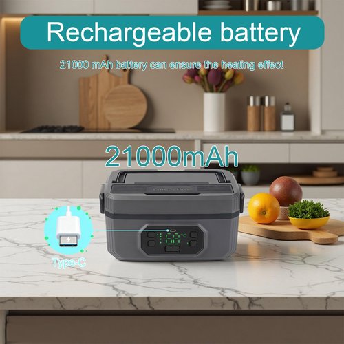 Rechargeable Adult Wireless Heated Lunch Box, 21000mAh Battery-Powered,Automatic Temperature Control Insulated Container,1.2L Leak-Proof Stainless Steel Container Ideal for Office/Truck/Outdoor Use