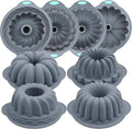 Tongjude Silicone Fluted Tube Cake Pans - 4-Piece Non-Stick Baking Set for Cakes, Jello & Bread - Grey