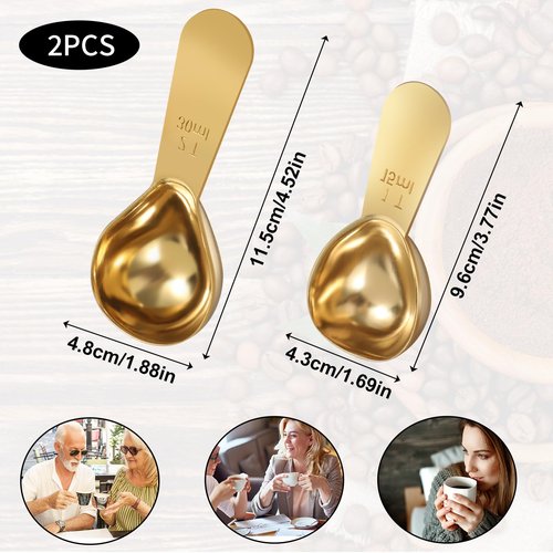 1 Gold Measuring Spoons (15 Ml) and 1 Tablespoons (30 Ml) Coffee Scoop for Ground Coffees, Stainless Steel Coffee Spoons Set Short Handle Tablespoon Measuring Spoon for Milk Tea Sugar Protein Brewin