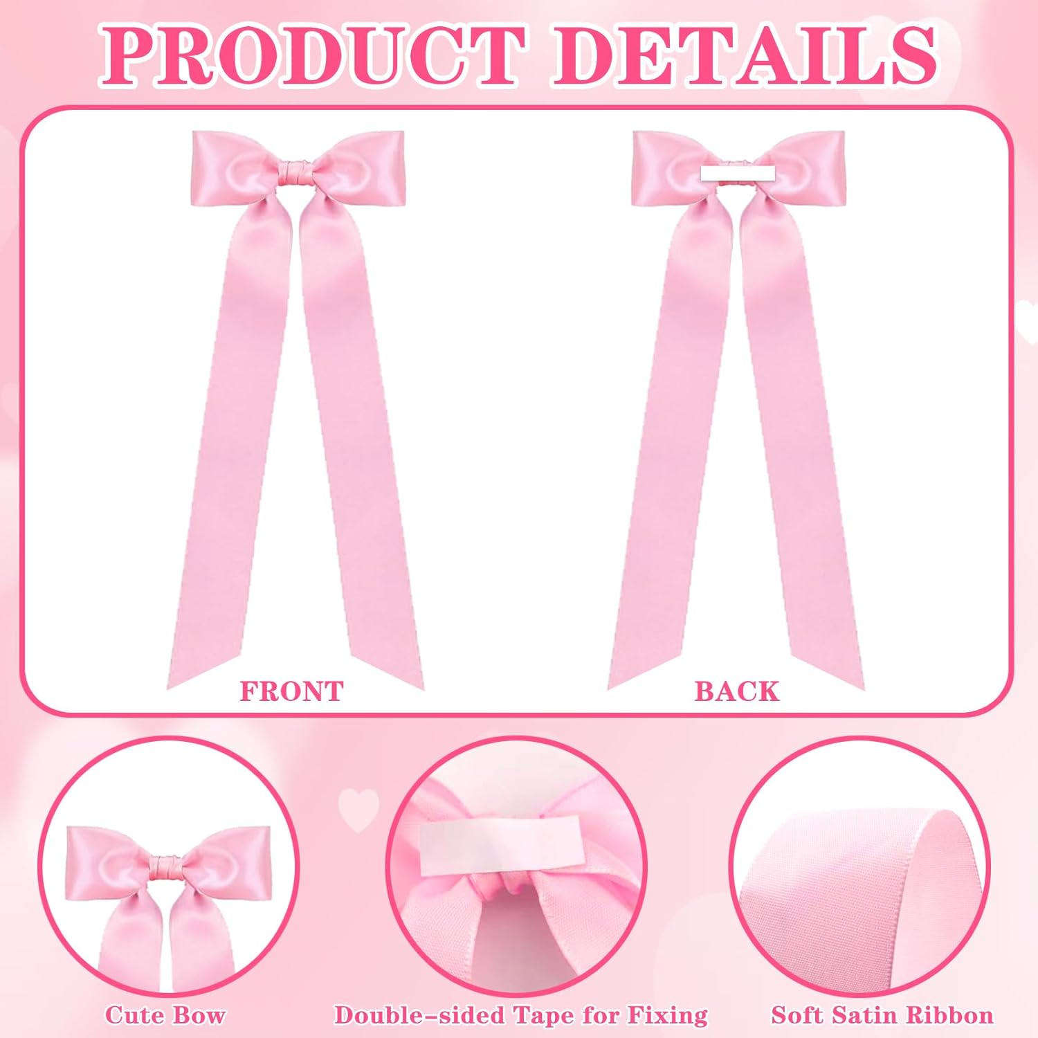 Skiennix 24-Piece Large Pink Candlestick Decoration Bows - Self-Adhesive Gift Wrapping Bows | 13 Inches for Weddings & Parties