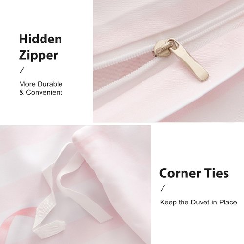 Bildenly Bow Duvet Cover Full Size Pink Striped Bowknot Bedding Set Kids Girls Cute Bows Vertical Stripes Soft Breathable Microfiber Comforter Cover Set with Zipper Closure and 2 Pillowcases