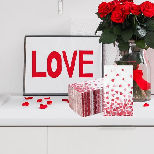 100Pcs Valentines Day Napkins Love Hearts Disposable Paper Napkins Cocktail Napkin for Valentine's Day Engagement Wedding Mother's Day Party Supplies, 13 x 15.7 Inch