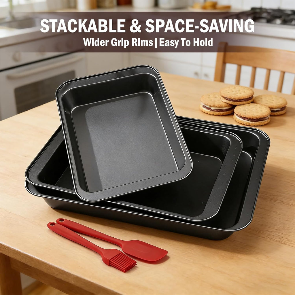 Skiennix 3-Piece Baking Pans Set - Nonstick Rectangle Bakeware | Stackable & Easy Clean, Rust Resistant