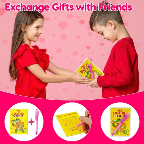 28PCS Spy Pens Valentines Day Gifts for Kids School Magic UV Light Pen Valentine Exchange Cards for Kids Classroom Toddler Boy Girl Valentine’s Class Party Favors Goodie Bag Stuffers Bulk Prizes