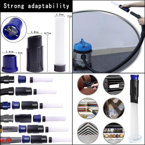 13PCS Universal Vacuum Attachment Kit Wet Dry Plastic Vacuum Hose Adapter 1-1/4" Vacuum Cleaners Accessories with Horse Hair Brush Extension Wand Flexible Crevice Tool Adapter for Shop Vac Accessories