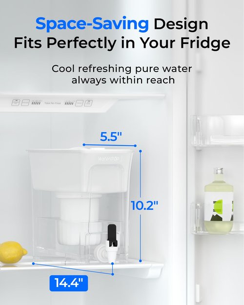 Waterdrop 0 TDS 35-Cup Slim Water Filter Dispenser, Large Capacity, Reduces TDS, Chlorine, PFOA/PFOS and More, BPA Free, White (with 1 Filter)