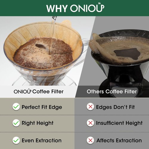 V60 Coffee Filters 02, ONIOU Unbleached Size 02 Cone Coffee Filters, 100 Count Natural Brown Pour Over Paper Filters for V60 & Others 1–4 Cup Coffee Dripper - Package May Vary