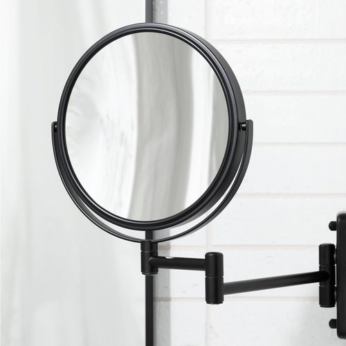JERDON Wall-Mounted Magnifying Mirror - Bathroom Makeup Mirror with 5X Magnification - 8-Inch Diameter - Black - Model JP7506BK