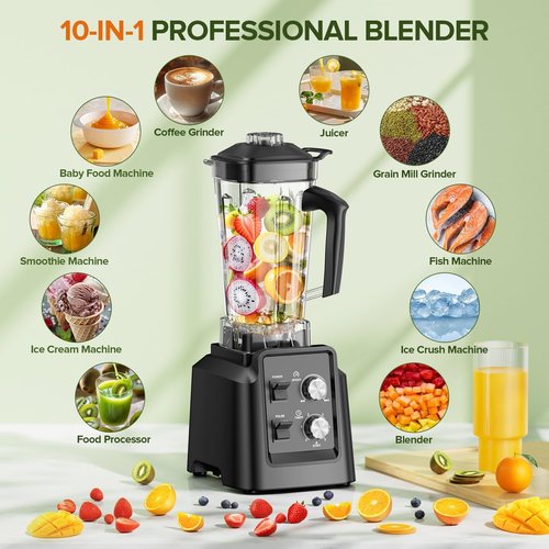 1800W Professional Blender by [Brand Name] - 6-Blade Smoothie Maker with Grinder, Self-Cleaning, 68oz & 20oz Jars