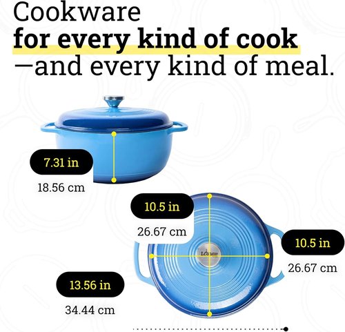 Lodge Essential Enamel Cast Iron Dutch Oven - 6 Quart Caribbean Blue - Ideal for Baking, Braising & Slow Cooking