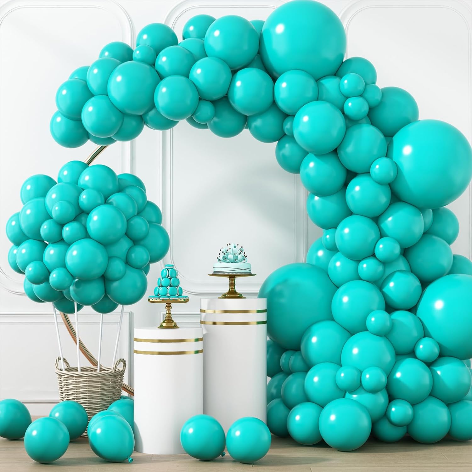 RUBFAC Teal Blue Balloons - 129-Piece Latex Garland Set for Birthdays, Weddings & Baby Showers | 5-18 Inch Sizes