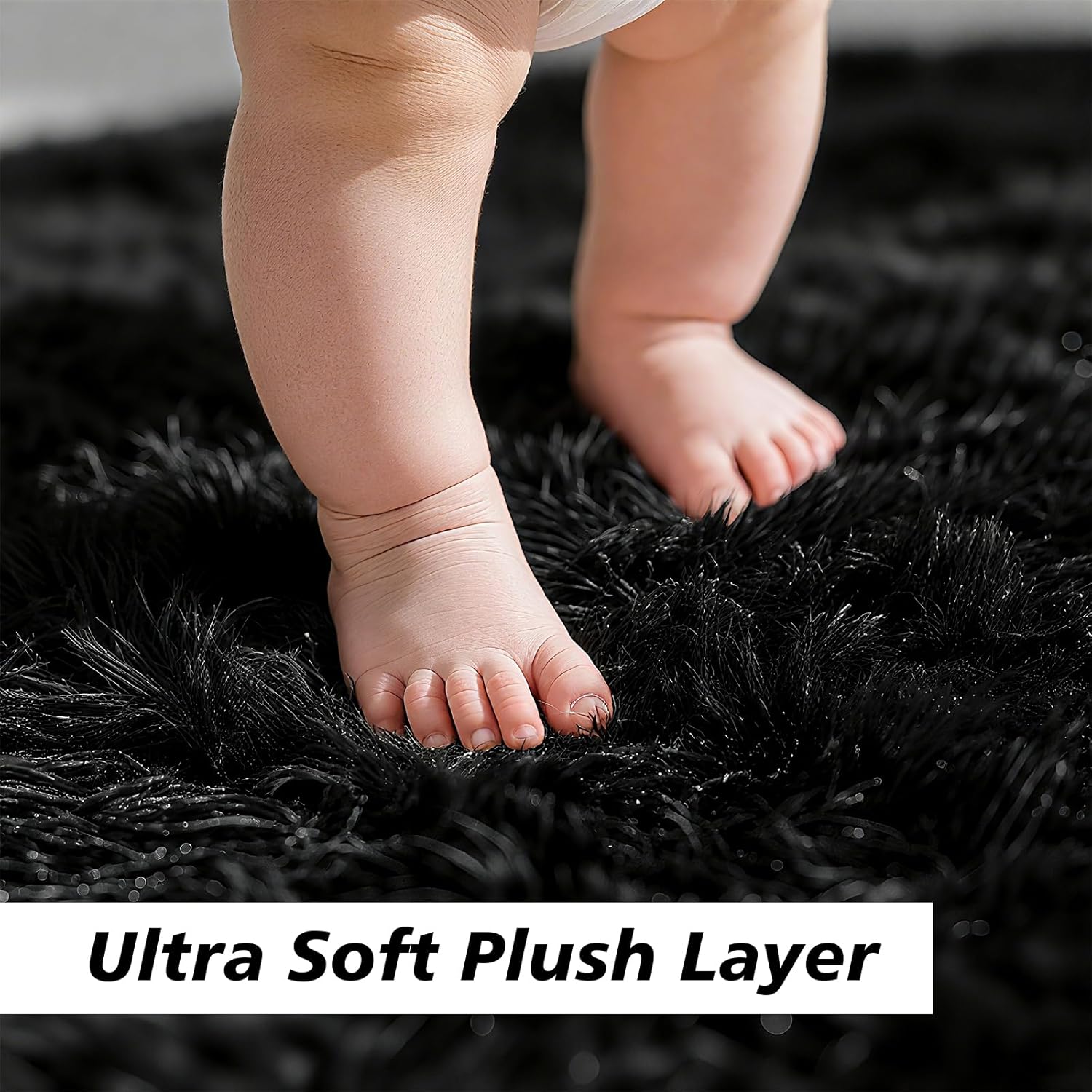 Skiennix 2x3 Fluffy Area Rug - Soft Shag Non-Shedding Indoor Carpet for Kids & Nursery | Black