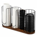 Geelin Coffee Cup Dispenser, Cup Holder Organizer for Storing Paper Cups, Straws, Lids and Disposable Tableware(4-Compartment Single Layer, Black and Brown)