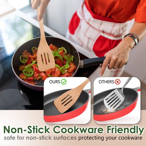 HOWHONG Wooden Spoons for Cooking, Beech Wood Kitchen Utensil Set, Premium Handmade Wooden Cooking Utensils for Nonstick Cookware, Heat Resistant, Smooth Finish, Comfortable Grip, 8 Piece