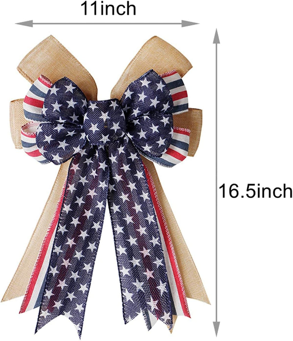 Patriotic Decor - Burlap Red White Blue Stripe Bow | Perfect for Wreaths & 4th of July Celebrations