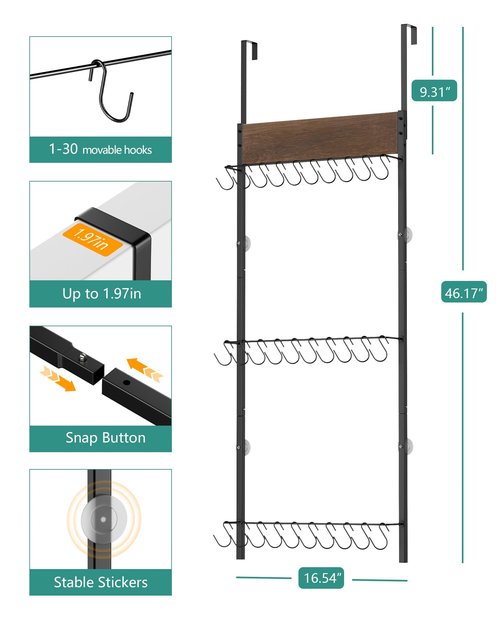 FANGSUN 3-Tier Over the Door Hat Rack with 30 Movable Hooks – Wall Mounted Hat Organizer for Baseball Cap Storage, Cap Holder Gifts for Men Dad, Christmas Presents