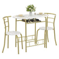 VECELO 3-Piece Dining Table Set for Kitchen Breakfast Nook, Wood Grain Oval Tabletop and Metal Frame with Built-in Wine Rack, for Small Spaces, White & Gold