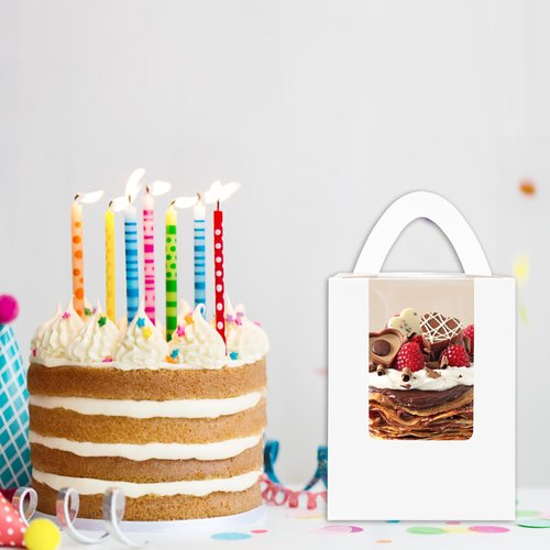 KGVZPT 60 Packs White Cupcake Boxes Carriers with Window&Inserts Handle,3.5x3.5x4.5 Inch,Portable,Individual Cupcake Containers Cardboard Holders for Cookies,Donuts,Candy,Muffins(with Stickers)