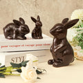 Rabbit Decor Ceramic Chocolate Bunny Figurines - Set of 3 Cute Home Table Centerpieces for Living Room & Office