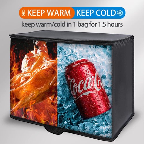 Bodaon 10-Pack Insulated Reusable Grocery Shopping Bag, X-Large Frozen Food Cold, Cooler Bags with Secure Top, Insulated Food/Pizza Delivery Bag, Black