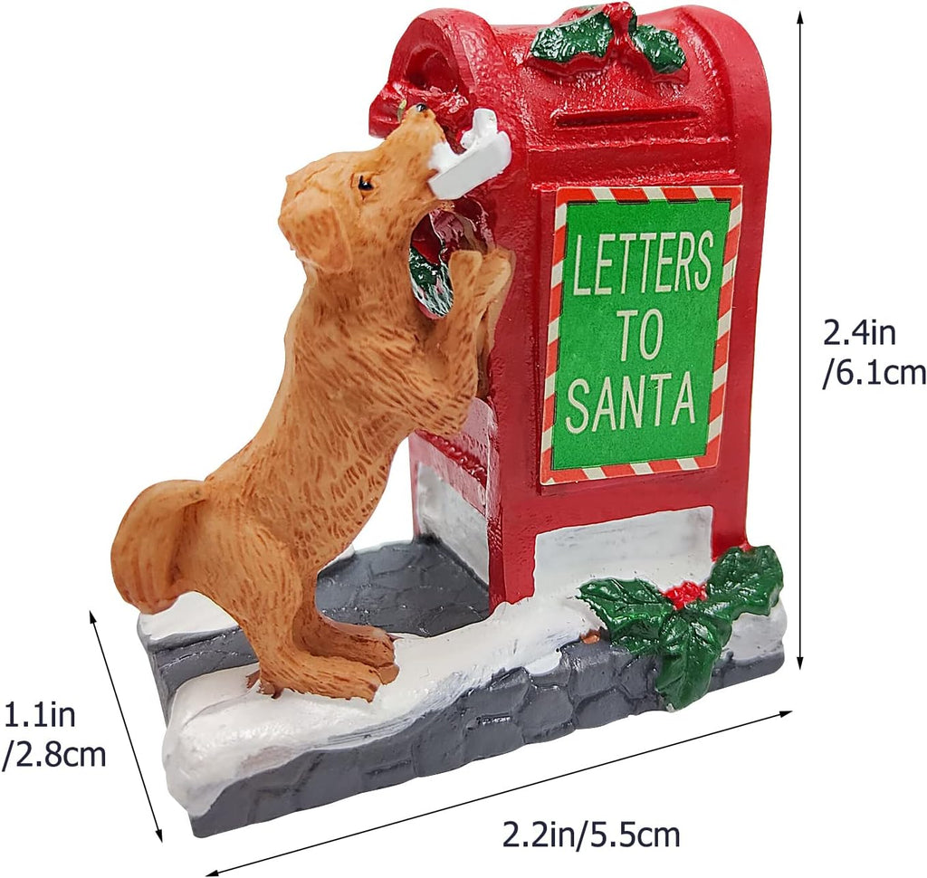 Skiennix Christmas Village Accessories - Letter to Santa Mailbox Set with Cute Puppy Resin Statues