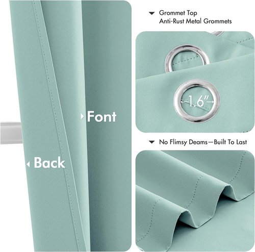 MIULEE Aqua Blackout Curtains - Thermal Insulated Room Darkening Drapes | 72-Inch, 2 Panels