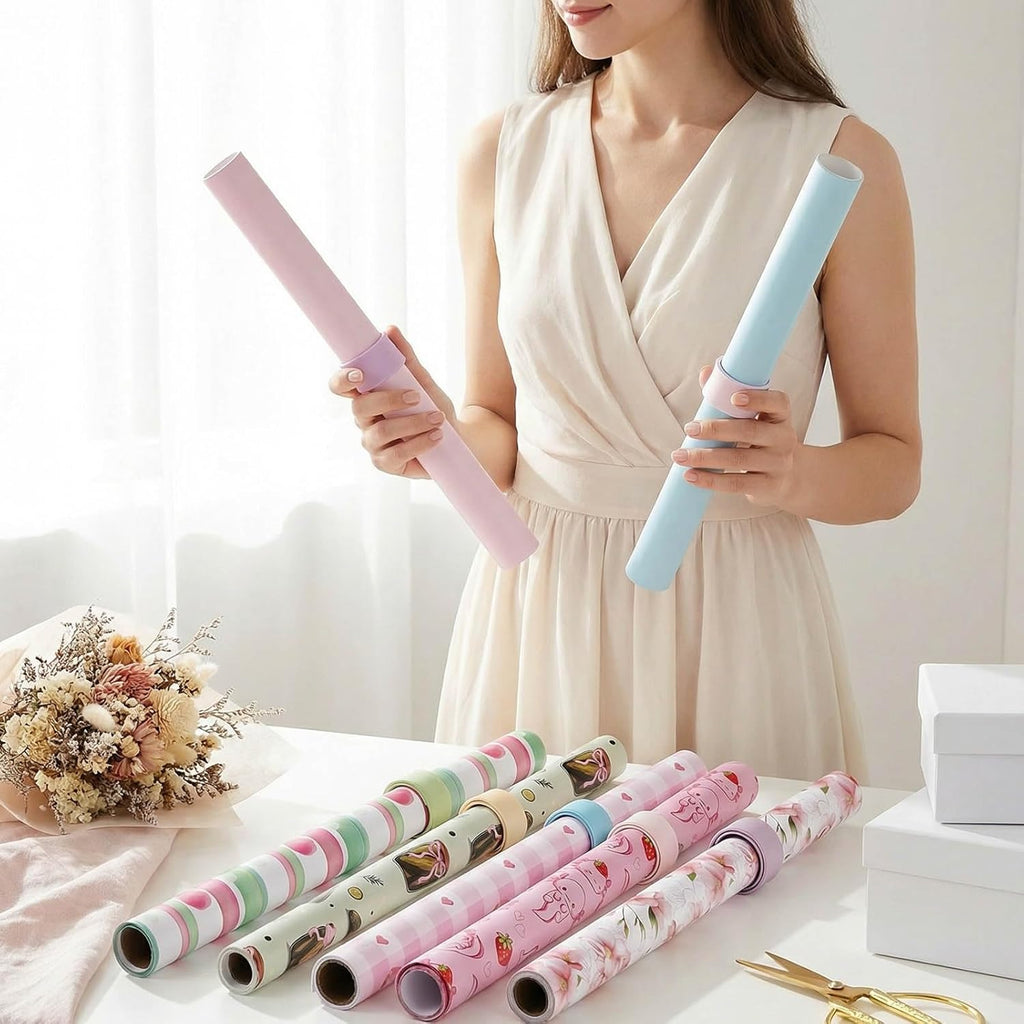 Skiennix Wrapping Paper Roll Holder - 12 Silicone Covered Clips for Easy Storage | 1 x 8.5 in, Multi Colors