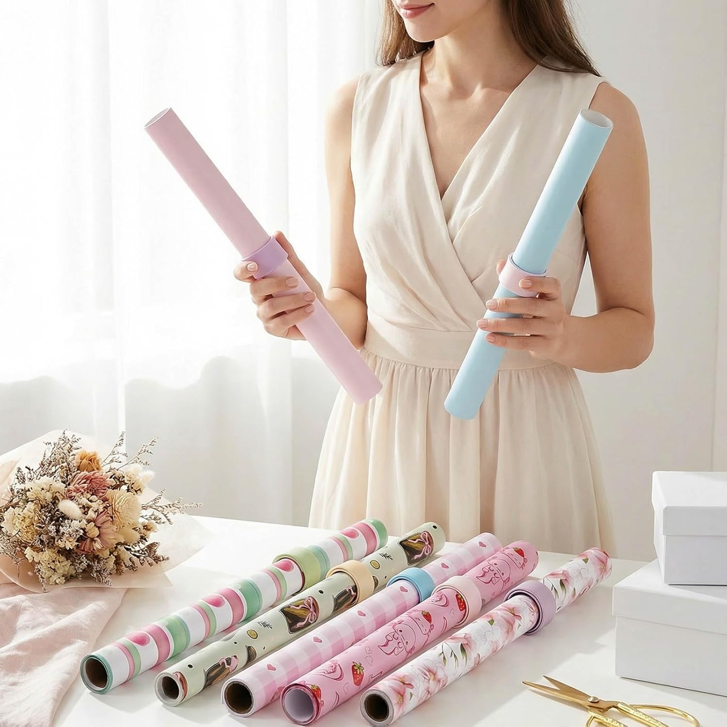Skiennix Wrapping Paper Roll Holder - 12 Silicone Covered Clips for Easy Storage | 1 x 8.5 in, Multi Colors