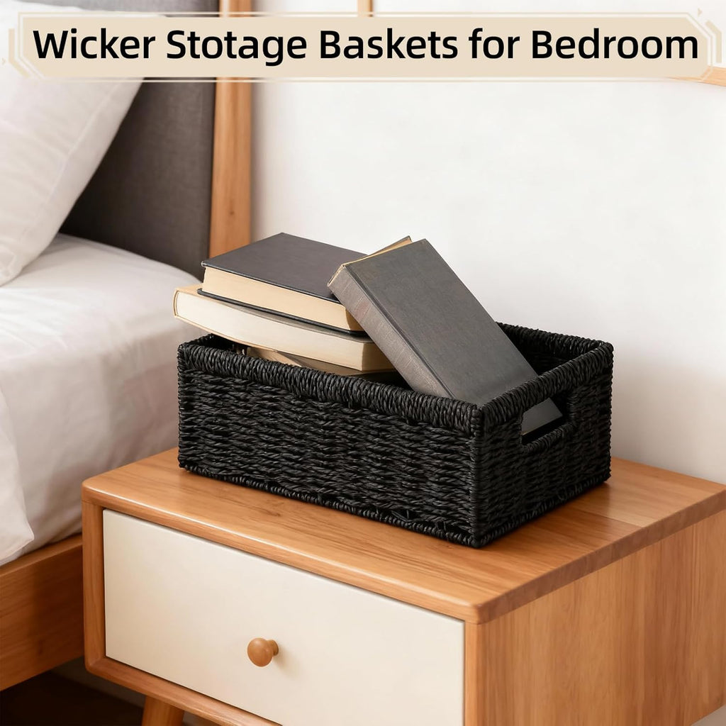 Paper Rope Storage Basket - 2 Pack Foldable Wicker Baskets with Handles | Decorative Large Organizers for Bathroom