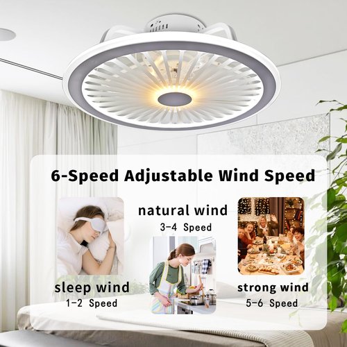 AFSEMOS Modern Ceiling Fans with Lights,19" Low Profile Ceiling Fan,3000K-6500K Smart Dimmable，Flush Mount Ceiling Fan for Bedroom, Kids Room and Living Room