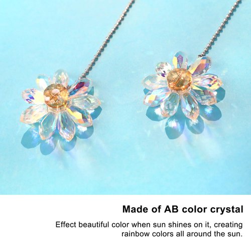 2 Pieces Ceiling Fan Pull Chain, Decorative 1.8" Crystal Glass Flower Pendants Pull Chain Extension with 23" Ceiling Fan Chain Extender and Connector for bedside lamp Table Lamp Light(Crystal AB)