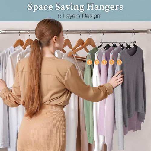 Clothes Hangers - Space-Saving Non-Slip Multi-Shirt Organizer | Foam Padded for Closet - 2 Pack