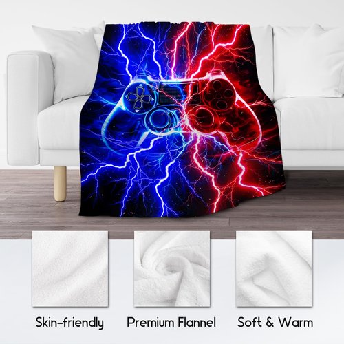 Gaming Blanket for Boys, Gamer Gifts for Kids, Teens Boys Throw Blanket with Lightning Print, Warm Fleece Throw for Game Lovers, 40"x50"