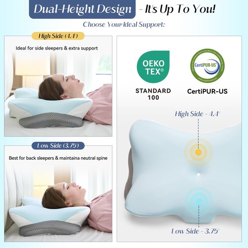 SHJADE Cervical Pillow for Neck Support, Memory Foam Contour Pillow, Ergonomic Orthopedic Pillow, Adjustable Height Soft Bed Pillow with Breathable Pillowcase for Back, Side, Stomach Sleeper