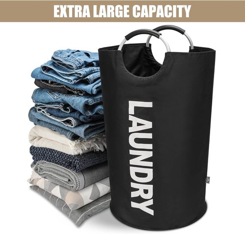 DOKEHOM 90L Large Laundry Basket - Collapsible Freestanding Hamper for Easy Storage | Black