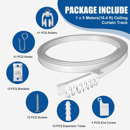Flexible Ceiling Curtain Track 3m/9.8ft - Bendable PVC with Embedded Steel Plate, Heavy Duty Ceiling Mounted Curtain Track for Windows, Room Divider, RV, Shower