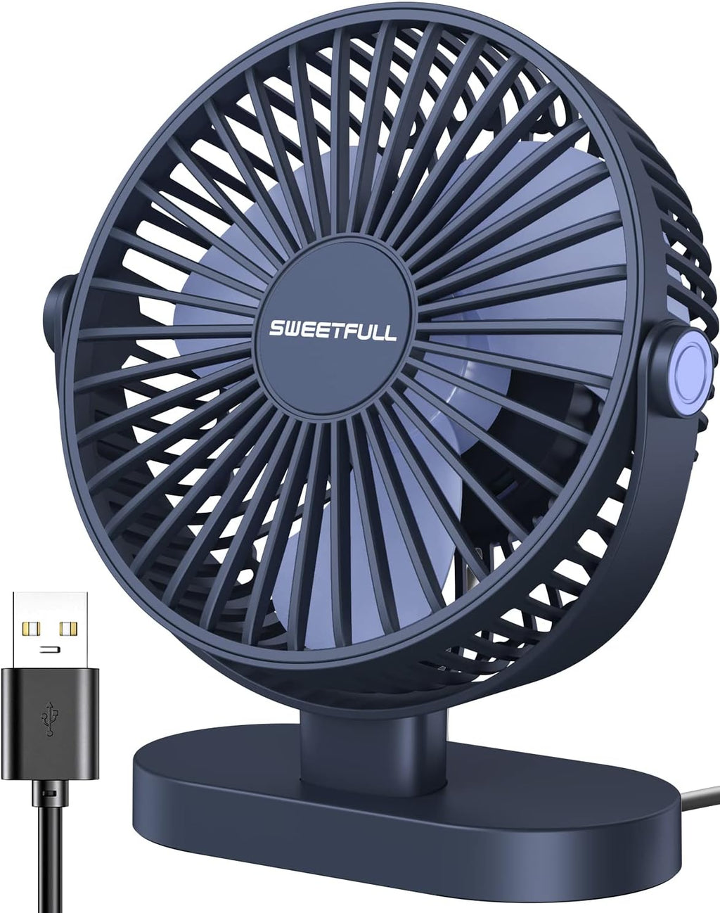 Sweetfull Small USB Desk Fan - Portable 3-Speed Mini Fan with 360° Adjustment | Quiet Operation in Blue
