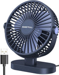Sweetfull Small USB Desk Fan - Portable 3-Speed Mini Fan with 360° Adjustment | Quiet Operation in Blue