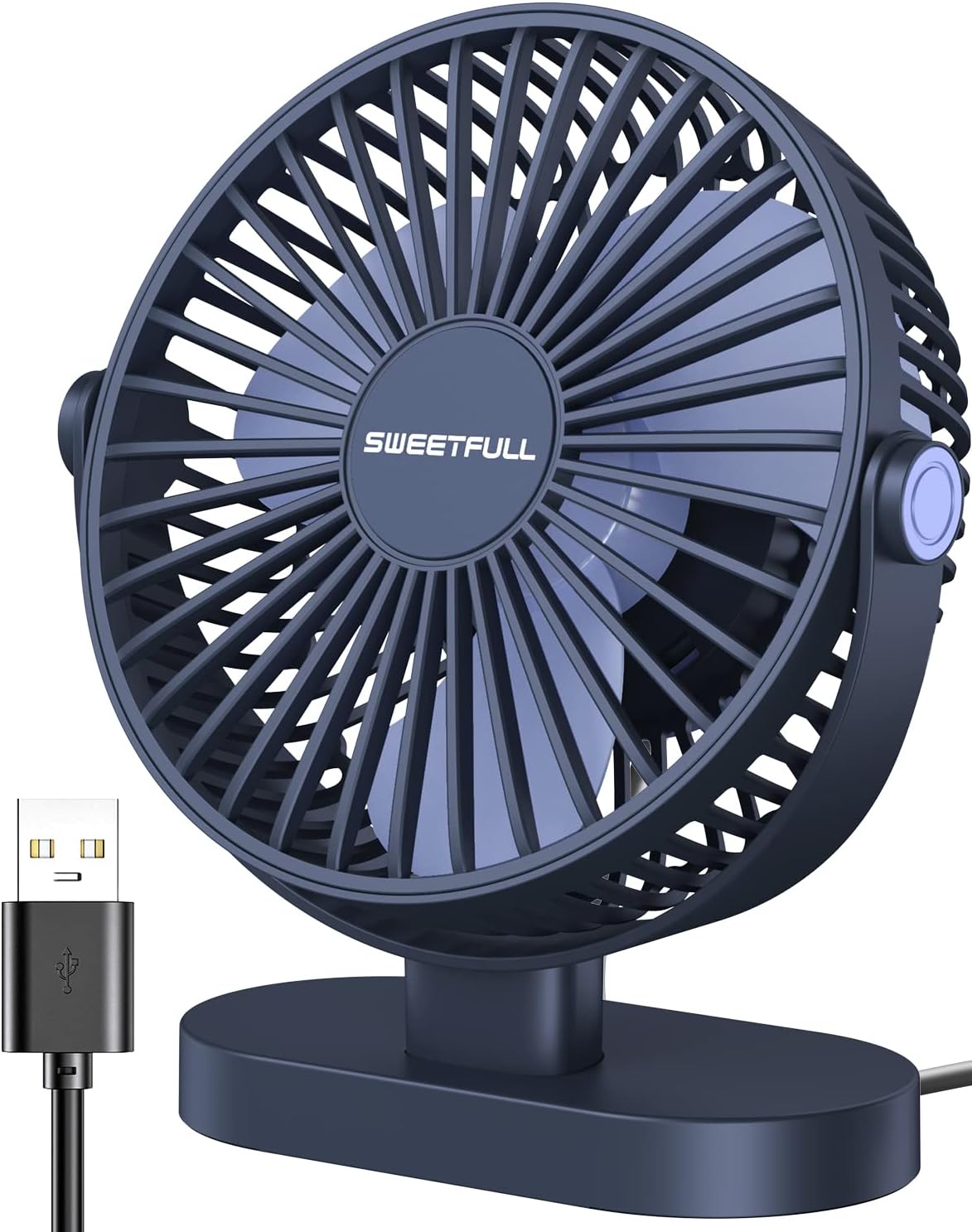 Sweetfull Small USB Desk Fan - Portable 3-Speed Mini Fan with 360° Adjustment | Quiet Operation in Blue