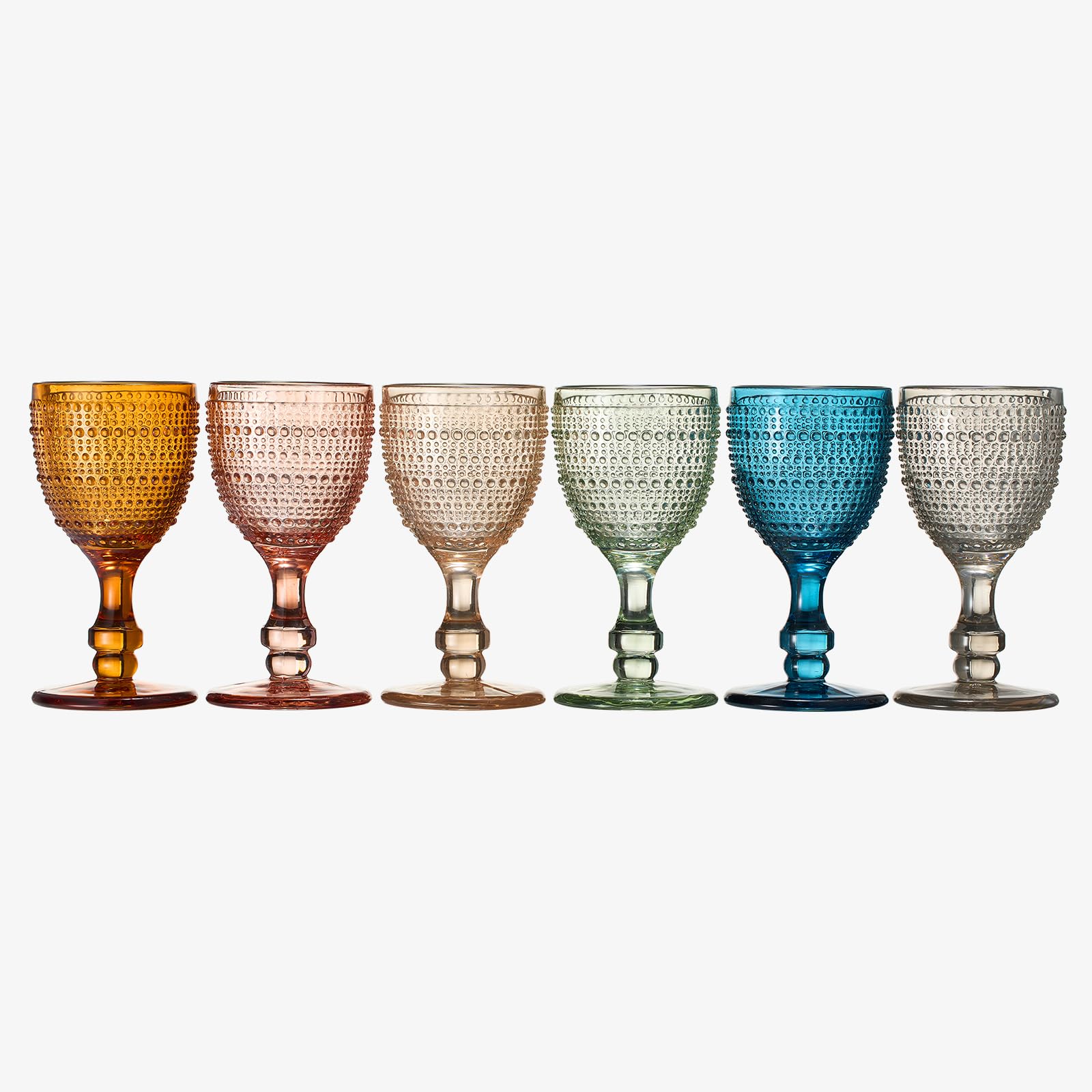 Khen Beaded Goblet Wine Drinking Glasses Set | Set of 6 | Vintage Hobnail Bubble Design Red or White Glassware, Old-Fashioned, Art Deco Glass for Water, Wine, Cocktail Dishwasher Safe (14.8 OZ)