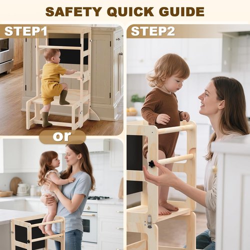 Toddler Kitchen Step Stool, 4-in-1 Foldable Standing Tower with Blackboard, Toddler Step Stool for Bathroom Sink, Kitchen Counter, Ages 18 Months to 4 Years