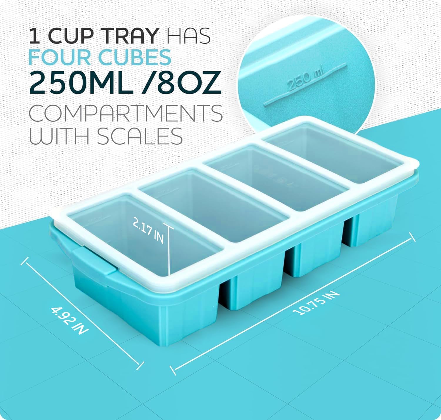 Silicone Freezer Tray With Lid - Versatile Soup Container Molds for 2-Cup & 1-Cup Portions | Oven & Dishwasher Safe